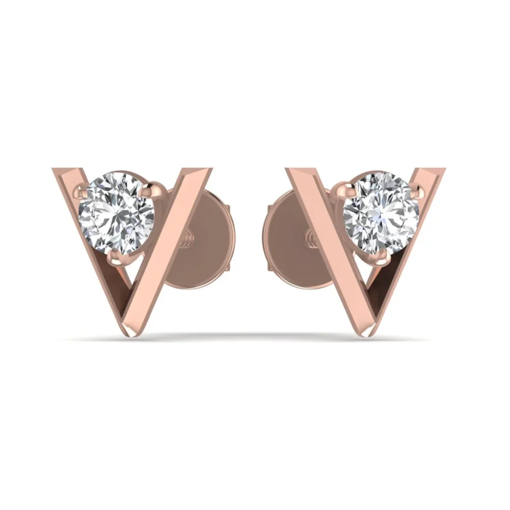 0.50CT V-Shaped Stud Diamond Earring - Image 2